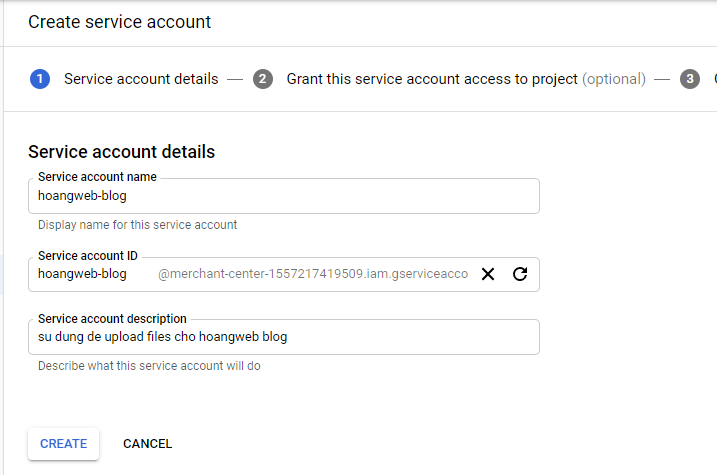 tạo google service account